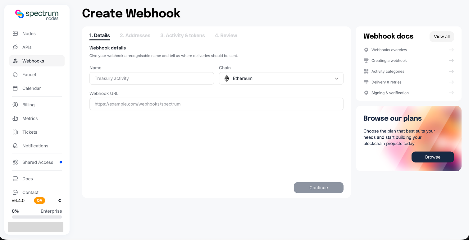 Create Webhook, Details step