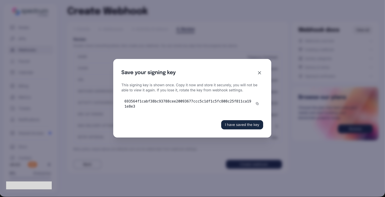 Save your signing key modal