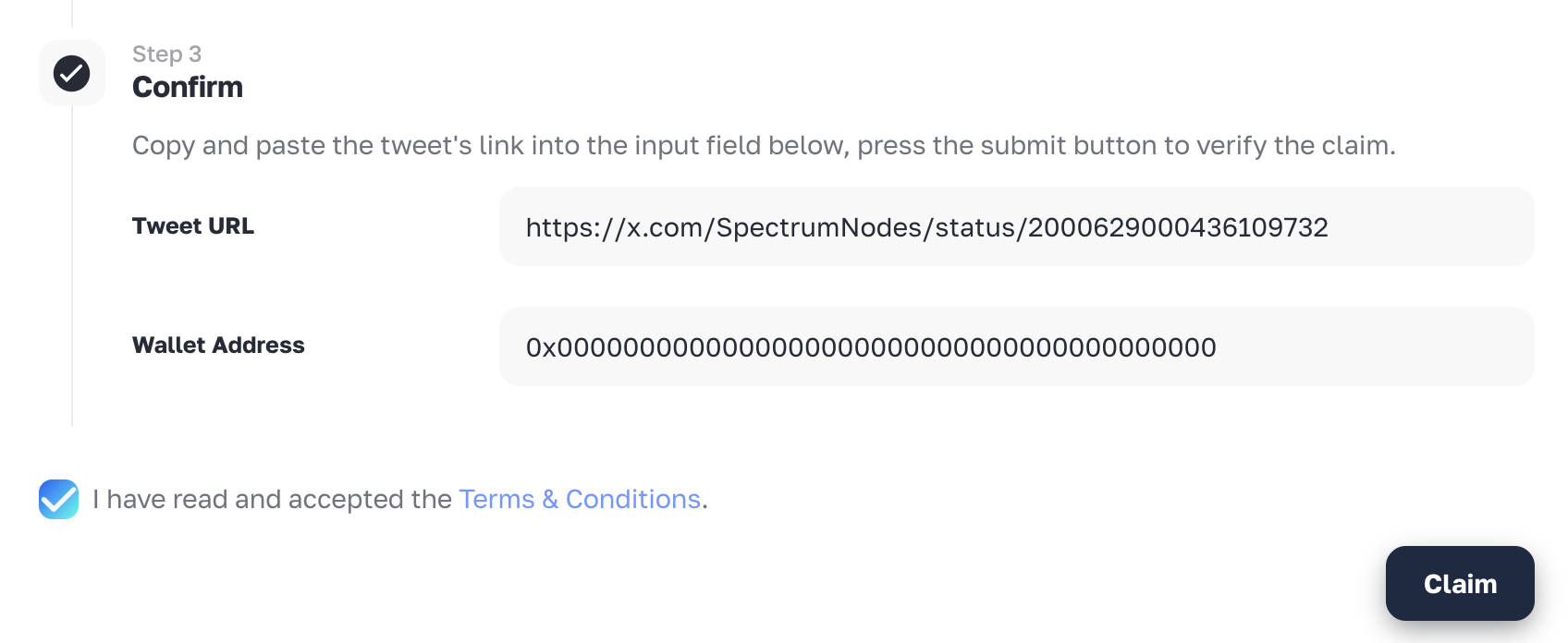 Confirm claim