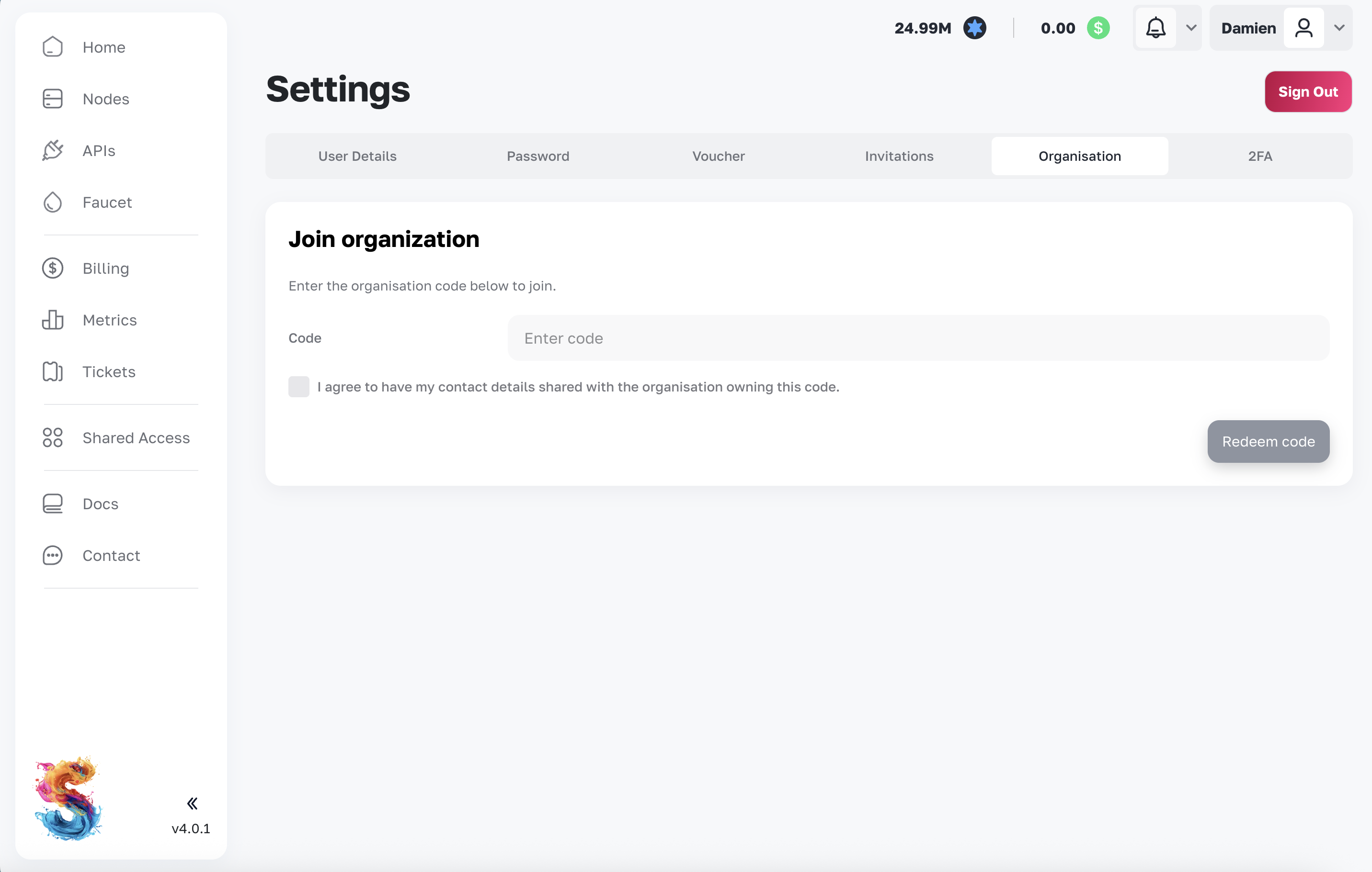 Redeem code form