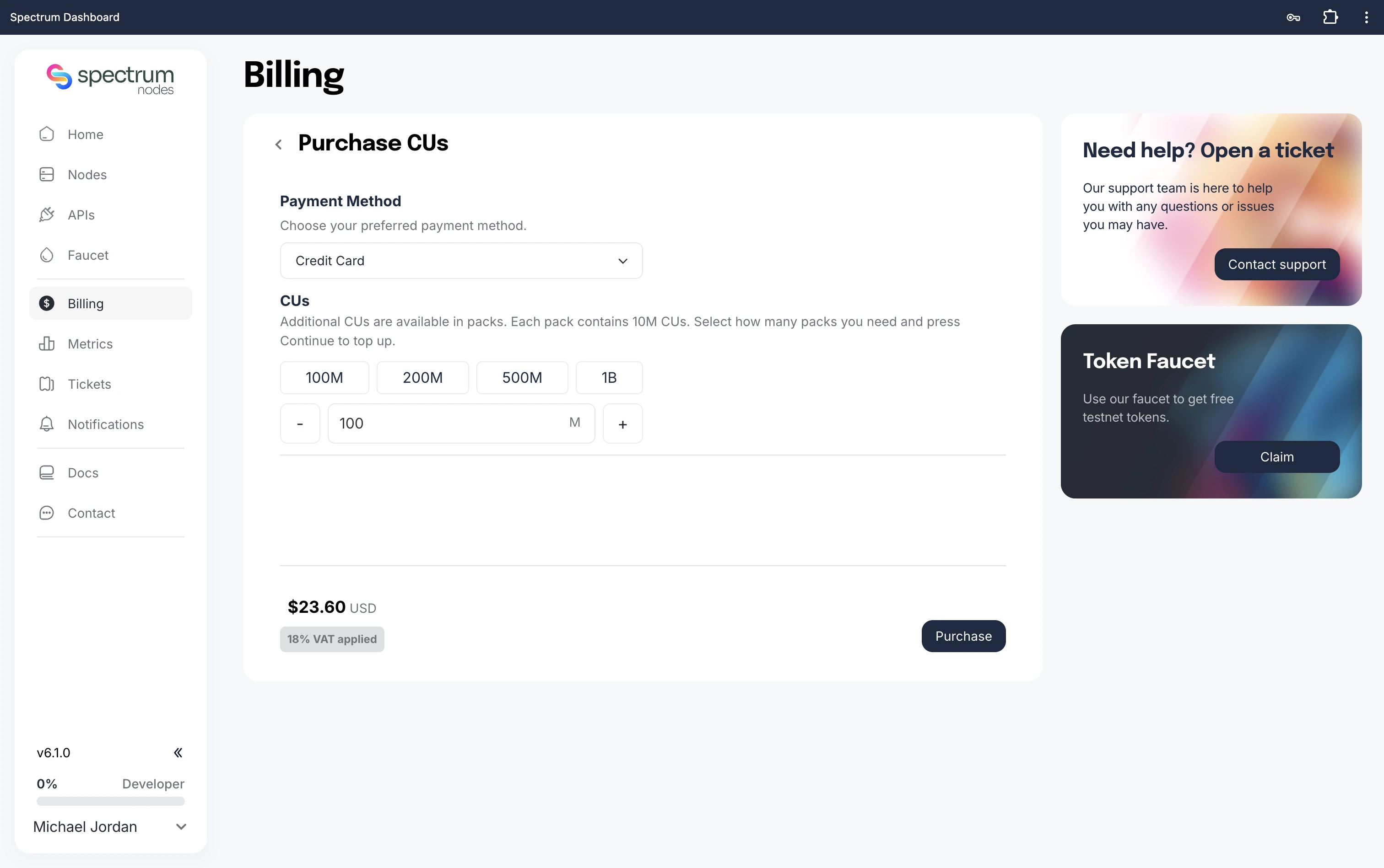 Credit pack selection