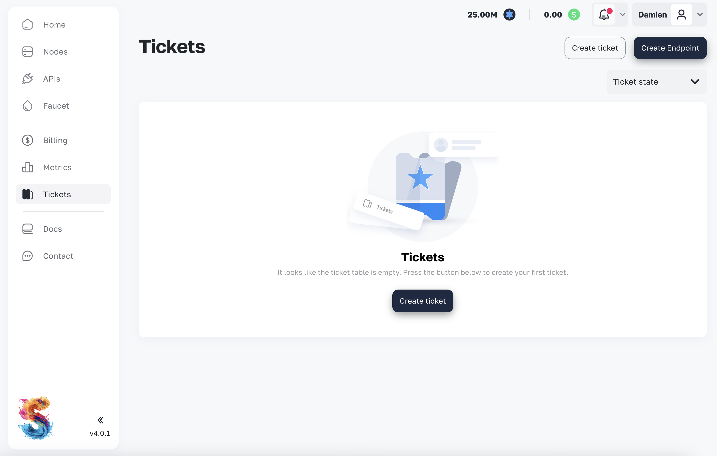 Tickets main view