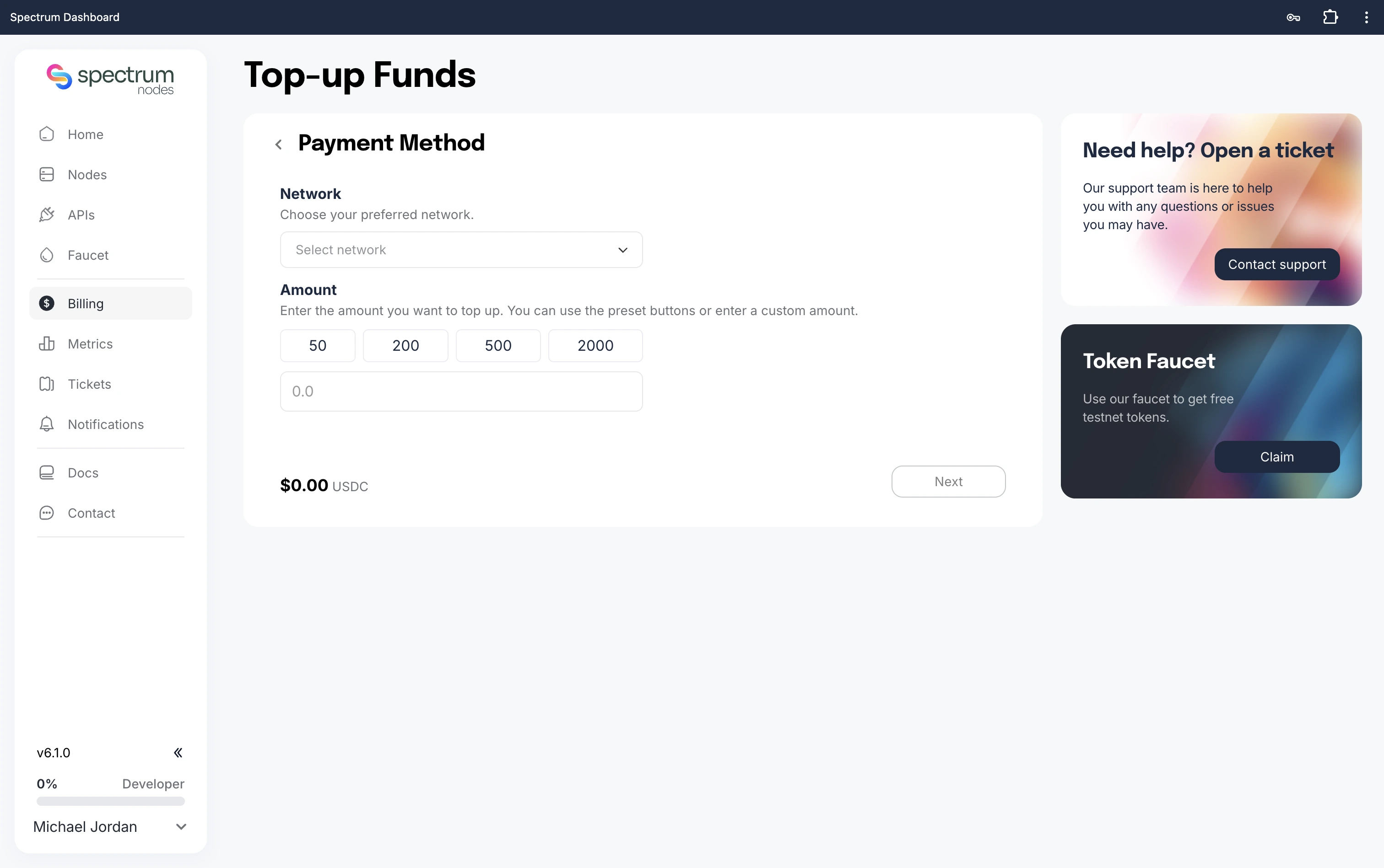 Top up amount